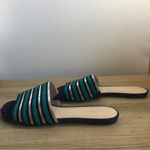 BOTKIER NEW YORK Marley Blue Suede Silver Metallic Slide Sandals Shoes Sz 8